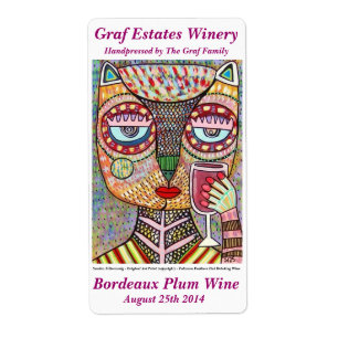 Wine Label Jewish Feathers Owl Drinking Red Wine