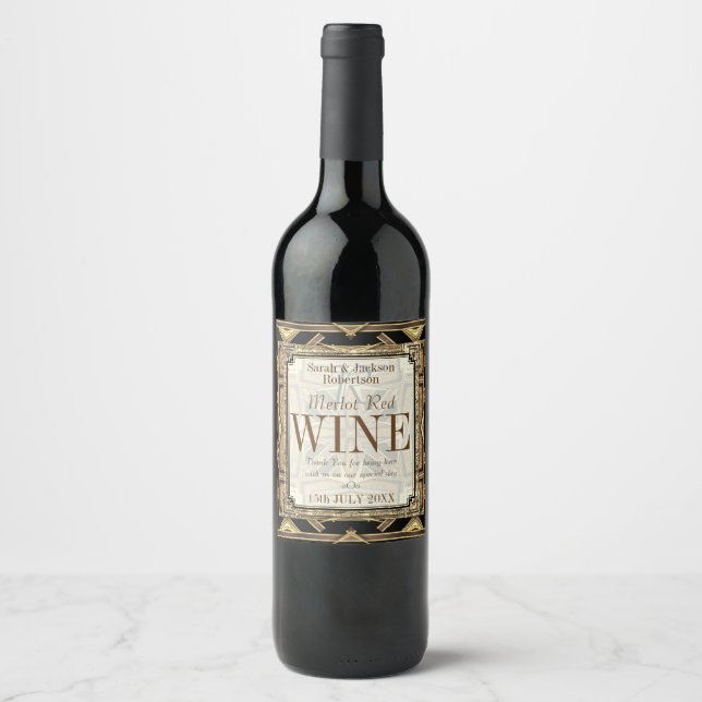 Wine Labels | Stylish Earthy Gold Black Glamour (Front)