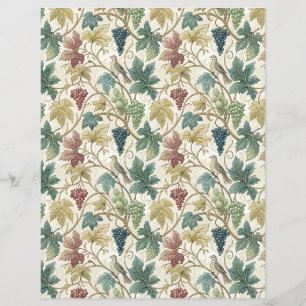 Wine leaves and grapes bird scrapbook paper beige