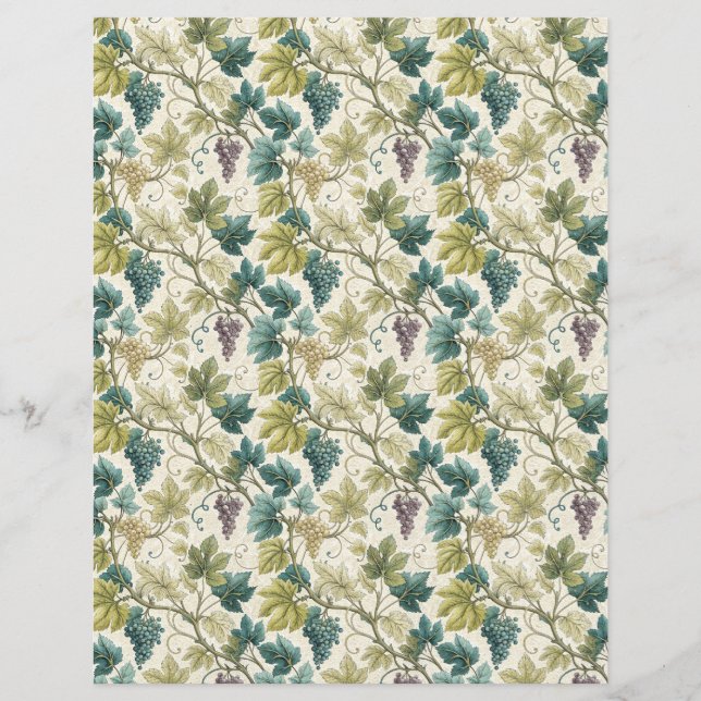 Wine leaves and grapes fall scrapbook paper blue (Front)