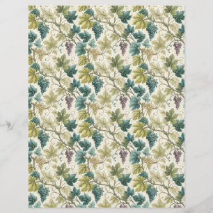 Wine leaves and grapes fall scrapbook paper blue