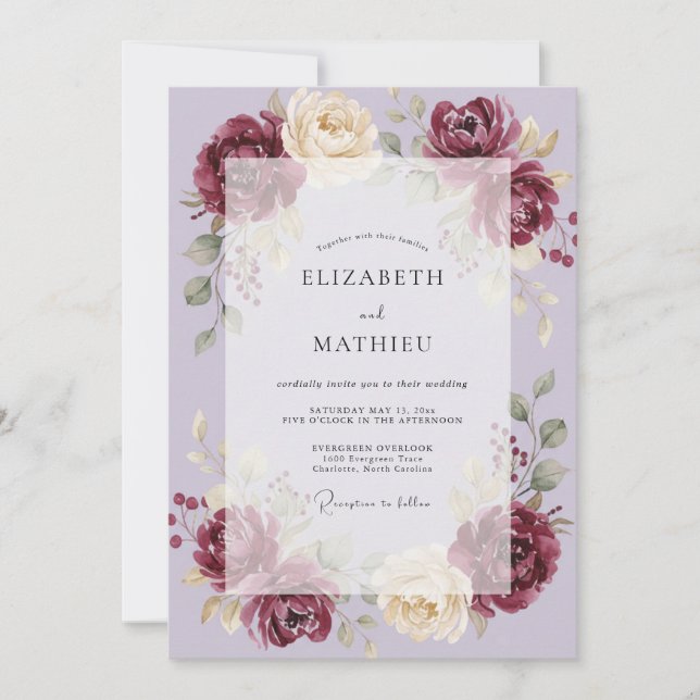 Wine Lilac Blossom Wedding Invitation (Front)