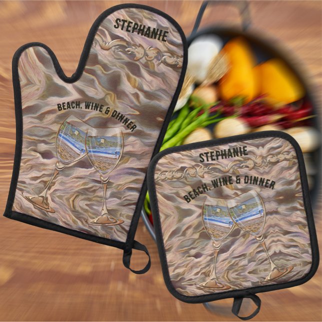 Wine & Los Muertos Beach 786 Oven Mitt & Pot Holder Set (Creator Uploaded)