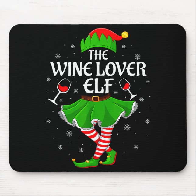Wine Lover Elf Christmas Family Girls Women Elf Sq Mouse Pad (Front)