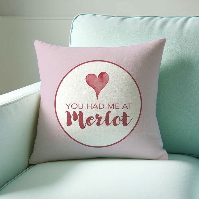 Wine Lover Gift You Had Me At Merlot Cushion (Valentines decor wine lover throw pillow You had me at Merlot Victoria Grigaliunas Do Tell A Belle)