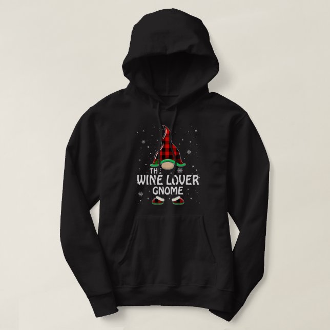 Wine Lover Gnome Buffalo Plaid Matching Family Chr Hoodie (Design Front)