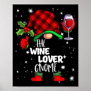 Wine Lover Gnome Red Buffalo Plaid Matching Family Poster