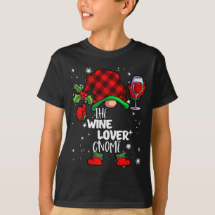 Wine Lover Gnome Red Buffalo Plaid Matching Family T-Shirt