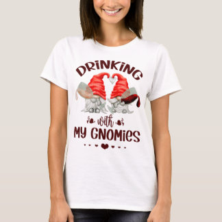 Wine Lover Gnomes Drinking With My Gnomies Funny G T-Shirt