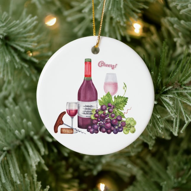 Wine Lover Grapes, Wine Bottle, Wine Glasses  Ceramic Ornament (Tree)