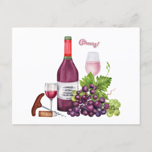 Wine Lover Grapes, Wine Bottle, Wine Glasses Holiday Postcard