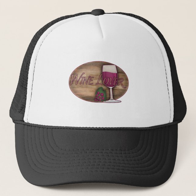 Wine Lover on Wood Oval Trucker Hat (Front)