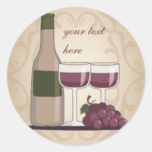 Wine Lover Red Wine Bottle Glasses & Grapes Classic Round Sticker