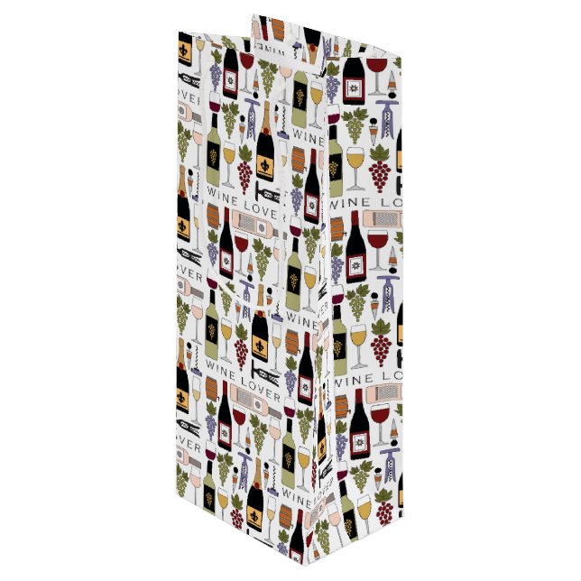 Wine Lovers Bottles, Glasses & Accessories Pattern Gift Bag (Front Angled)
