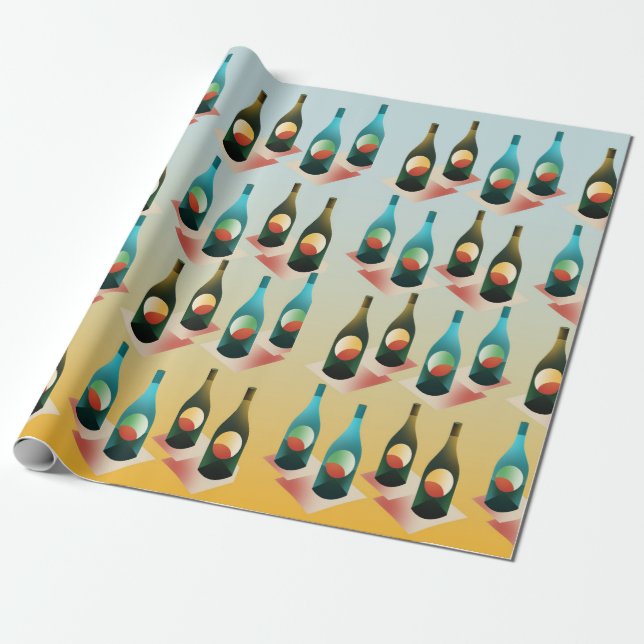 Wine Lovers Bottles Pattern Wrapping Paper (Unrolled)