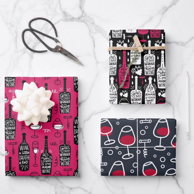 Wine Lovers Wrapping Paper Set of 3 (Front)