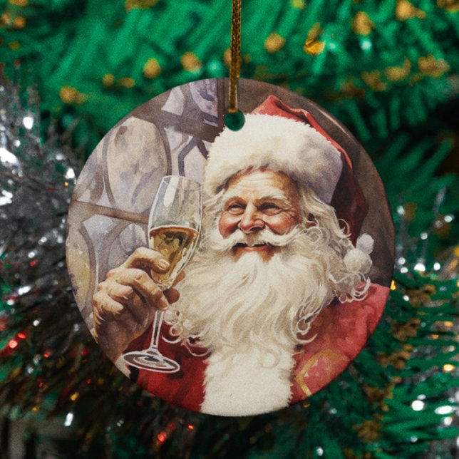 Wine Loving Santa Claus Ceramic Ornament (Creator Uploaded)