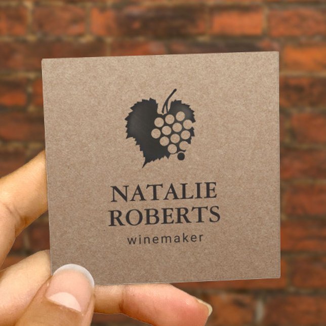 Wine Maker Sommelier Rustic Kraft Minimalist Square Business Card (Creator Uploaded)