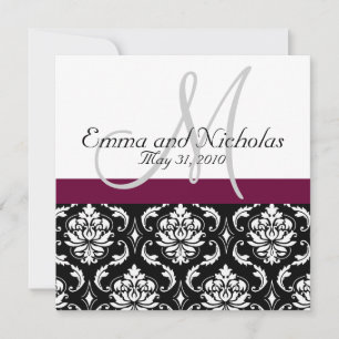 Wine Monogram Damask Wedding Invitation