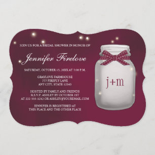 Wine Monogrammed Firefly Mason Jar Bridal Shower Invitation