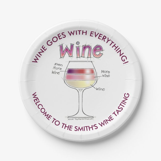 WINE, MORE WINE, EVEN MORE WINE PAPER PLATE (Front)