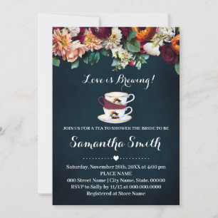 Wine Navy Love is Brewing Tea Bridal Shower Invite