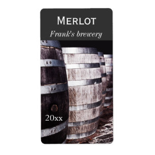 Wine oak barrels winery bottle label