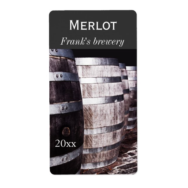 Wine oak barrels winery bottle label (Front)