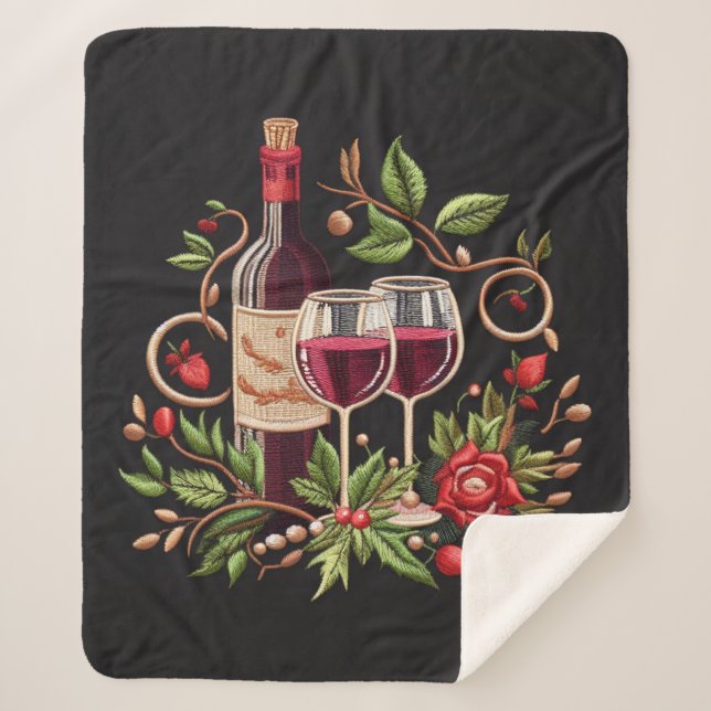 Wine O'clock fun Sherpa Blanket (Front)