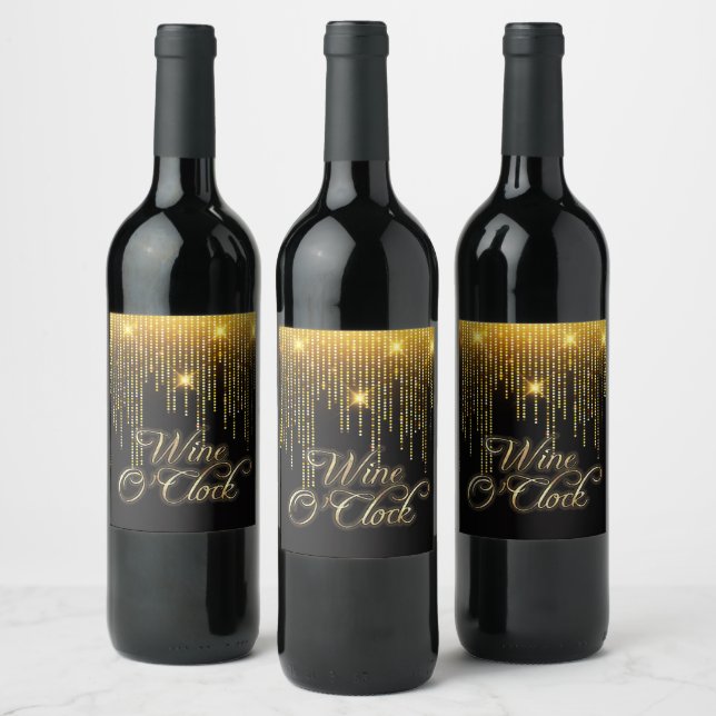 Wine O'Clock Gold Glitz Wine Label (Bottles)