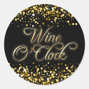 Wine O'Clock Gold Sparkle Classic Round Sticker