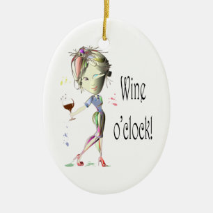 Wine o'clock! Humourous Wine saying gifts Ceramic Tree Decoration