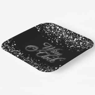 Wine O'Clock Silver Sparkle Square Paper Plate