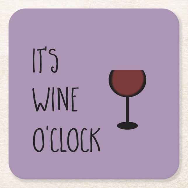 Wine O'Clock Square Paper Coaster (Front)