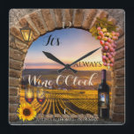 Wine OClock Vineyard Landscape Clock<br><div class="desc">It's always Wine O'Clock artistic wall clock featuring a wine bottle, glasses, grapes, lantern and sunflower on a Roman arch overlooking a painting of a vineyard landscape. The clock numbers are on a separate file and can be deleted if you do not need them. For all options, choose "customise it"...</div>