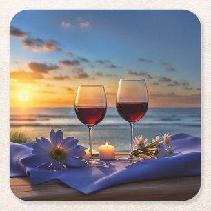 Wine on the Beach Seaside Square Paper Coaster