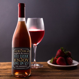 Wine On Us Children Saying Family Name Custom Label