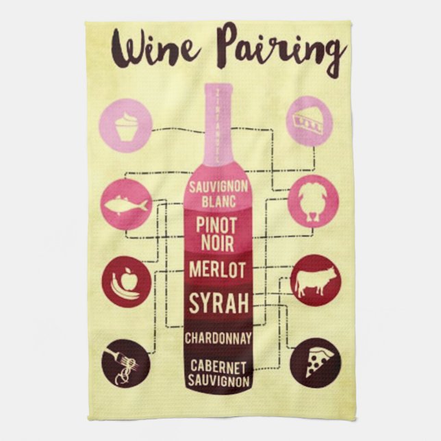 Wine Pairing Guide Food and Wine Fun Tea Towel (Vertical)