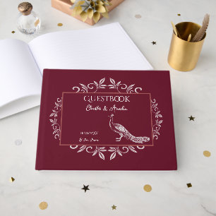 Wine Peacock Flourish Wedding Guest Book