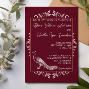 Wine Peacock Flourish Wedding Invitation