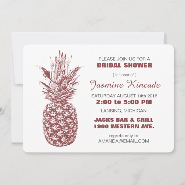 Wine Pineapple Bridal Shower Invitations (Front)