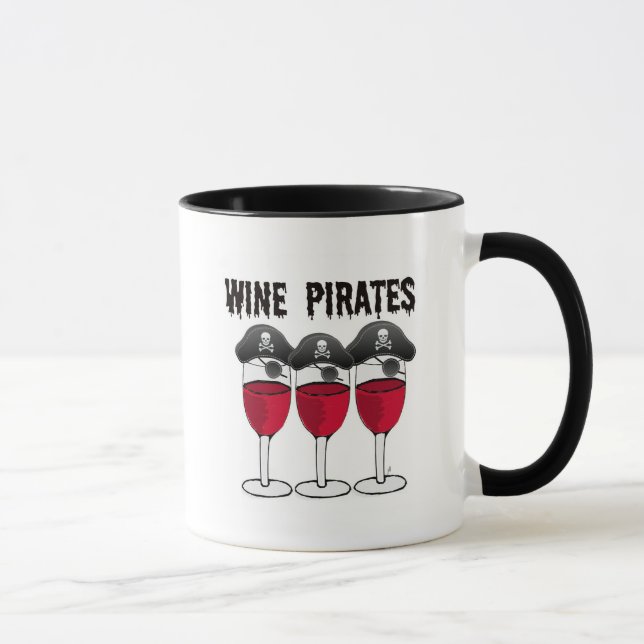 WINE PIRATES RED WINE GLASSES AND PIRATE PRINT MUG (Right)