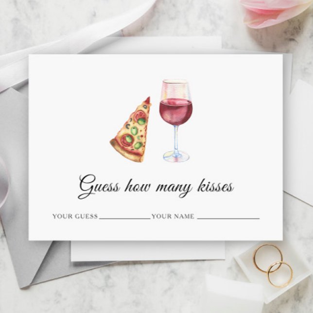 Wine & Pizza - How many kisses bridal game Enclosure Card (Creator Uploaded)