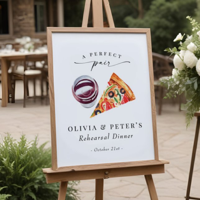 Wine & Pizza Perfect Pair Rehearsal Dinner Welcome Poster (Creator Uploaded)