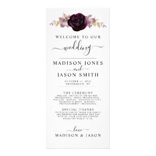 Wine Plum Mauve Fall Floral Wedding Program Rack Card