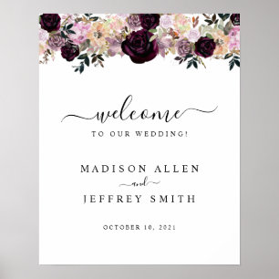 Wine Plum & Mauve Fall Floral Wedding Welcome Sign