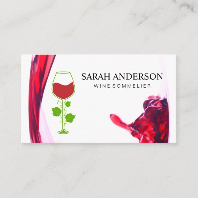 Wine Pour Splash | Vine Logo Business Card (Front)