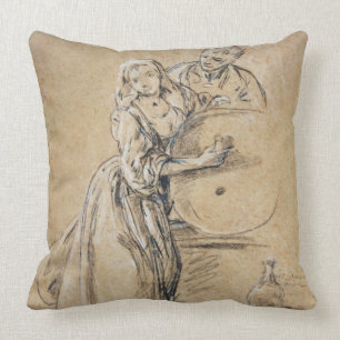 Wine-pourer with a Young Man (chalk) card Cushion