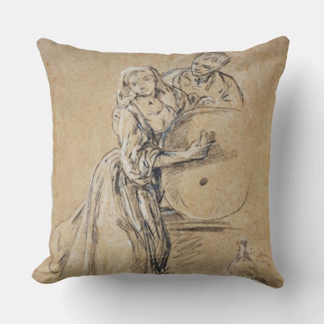 Wine-pourer with a Young Man (chalk) card Cushion (Front)