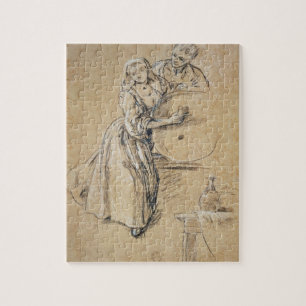 Wine-pourer with a Young Man (chalk) card Jigsaw Puzzle